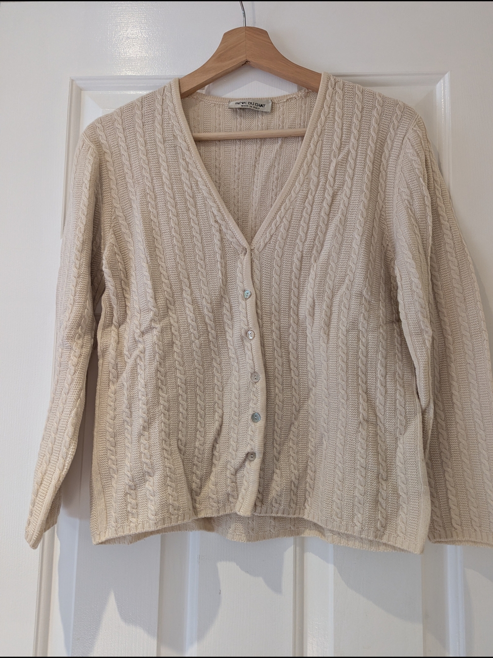 RÊVE DU CHAT Made In Italy Cream Extra Fine Merino Wool Cable Knit Sweater Small